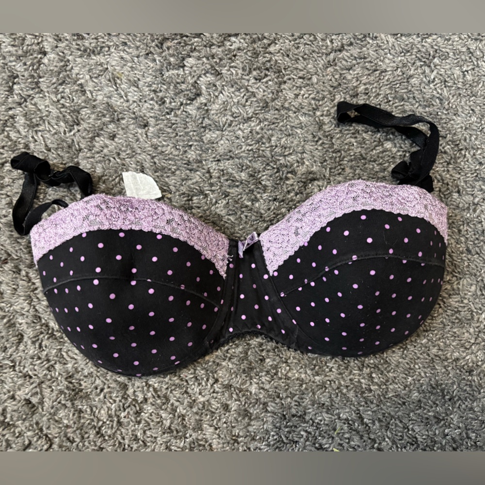 Y2K Black and Purple Polka Dot Bra with Purple Lace trim